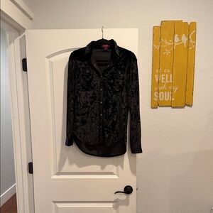 Women's Black Velvet Button Down Shirt
